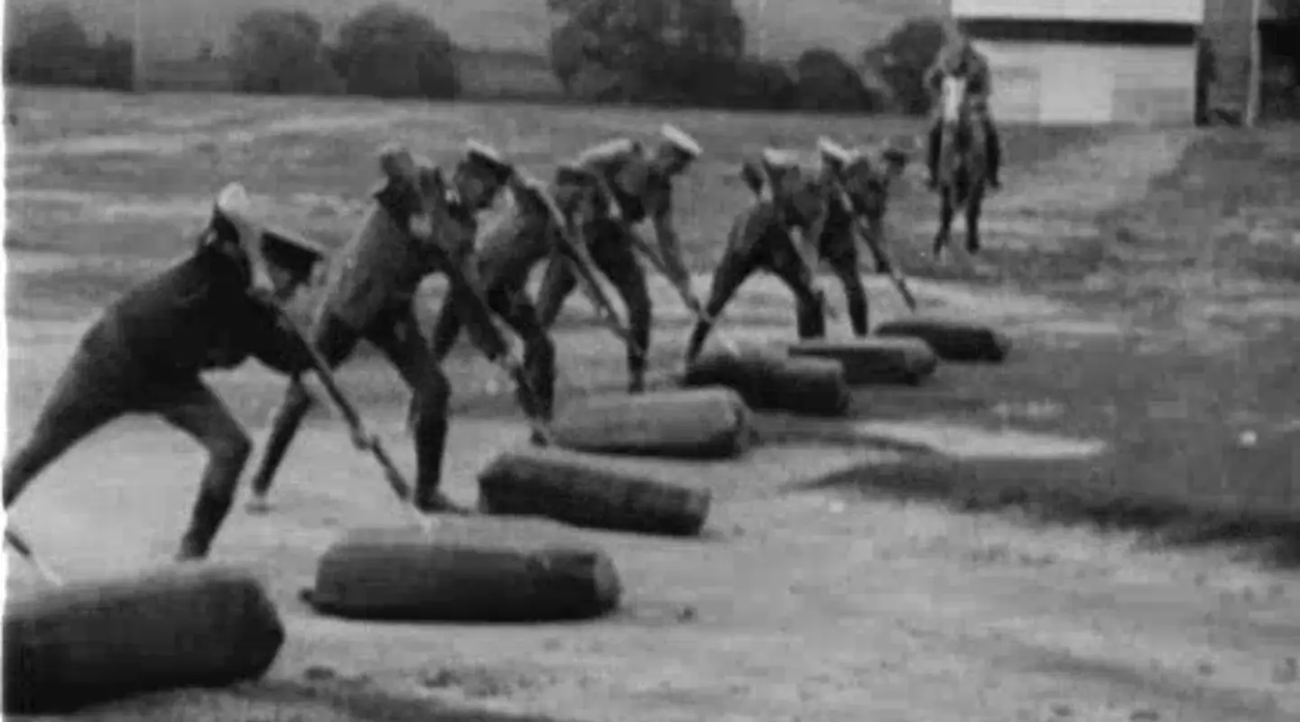 Film still of bayonet training in Australia Prepared