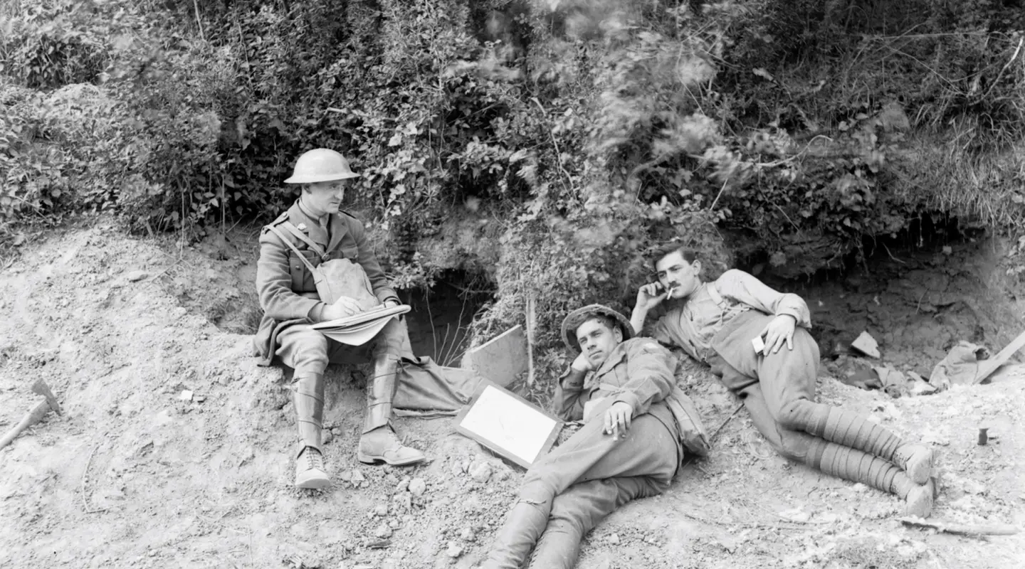Lieutenant Will Dyson, left, sketching, 