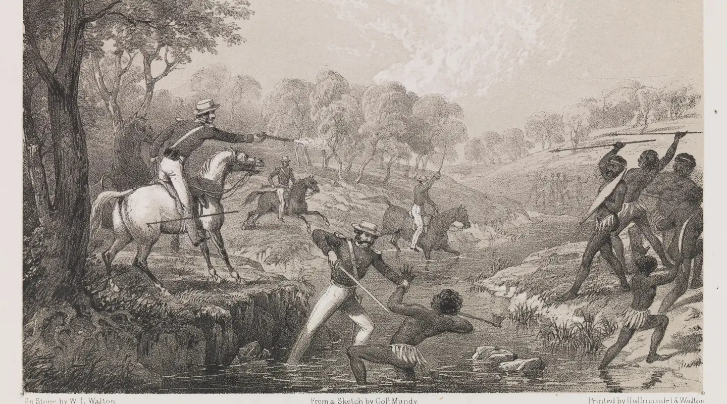 Mounted police and blacks, lithograph on paper. ART50023