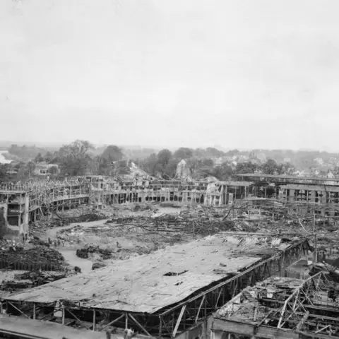 Bomb damage to an industrial complex in Berlin.