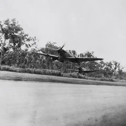 Spitfires taking off to intercept Japanese raiders.