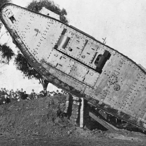 The Mk IV tank struts its stuff at Adelaide’s Unley Oval