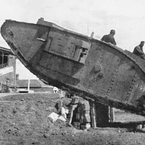 The Mk IV tank struts its stuff at Adelaide’s Unley Oval