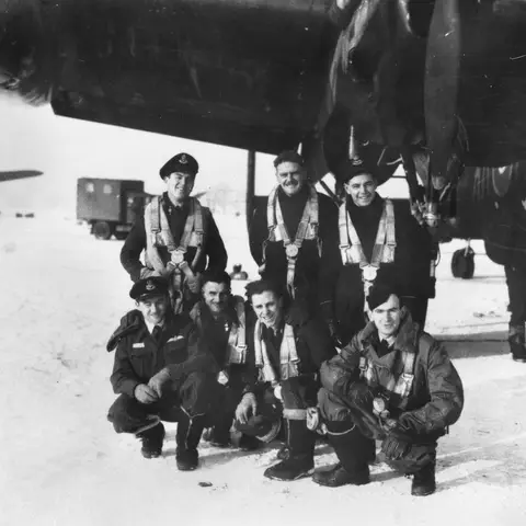 Clegg and his crew of 460 Squadron RAAF. Clegg is standing, far left.