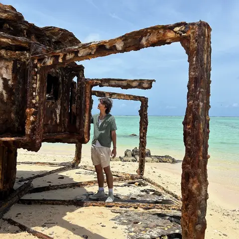 15.	Erosion has exposed the remains of a large gun emplacement on Green Beach