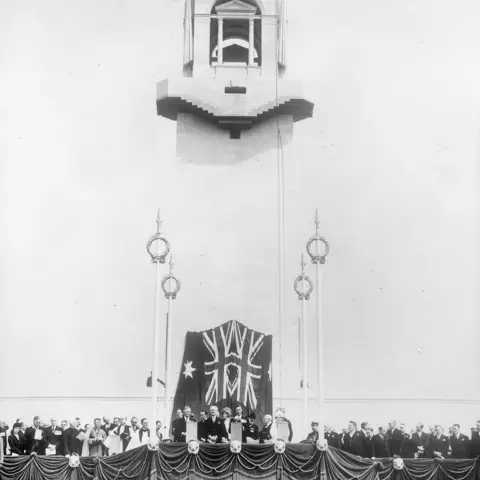 King VI speaks at the unveiling of the Australian National Memorial, Villers-Bretonneux, France, 22 July 1938.