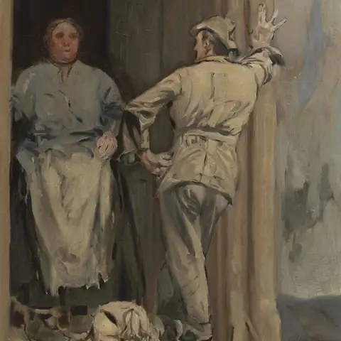 Will Dyson, The batman (Compree  washing madame) 1920, oil on canvas on wood panel. ART02431