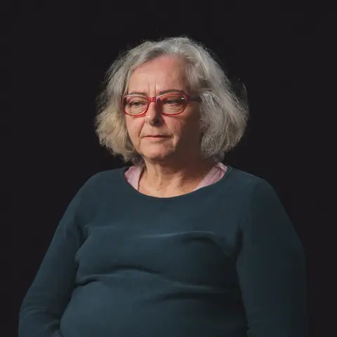 Virginia ‘Ginny’ Stein being interviewed for the Australian War Memorial exhibition Action! Film and War. Produced by Aquilo Productions.