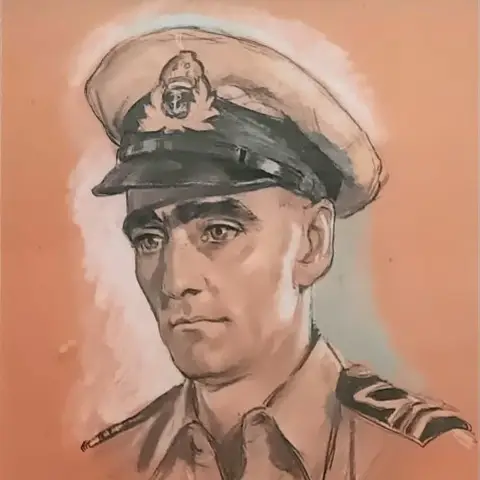 Geoffrey Mainwaring, Commander Maurice Rose (1945, charcoal with coloured pastels heightened with white on paper)