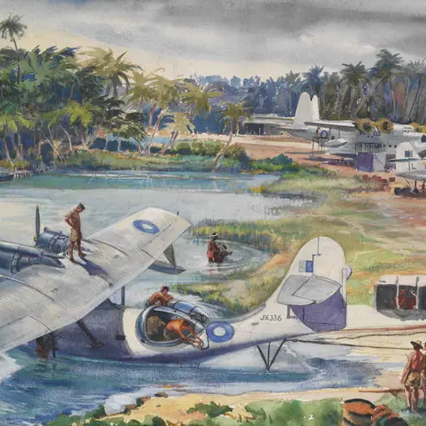 Roy Hodgkinson, Beaching a Catalina at Koggala, 1945