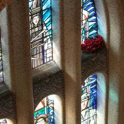 Pidgeon nest, perched in the Hall of Memory window sill.  Australian War Memorial