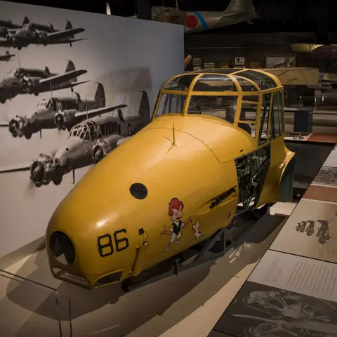 The cockpit section of the Avro Anson displayed in Aircraft Hall.