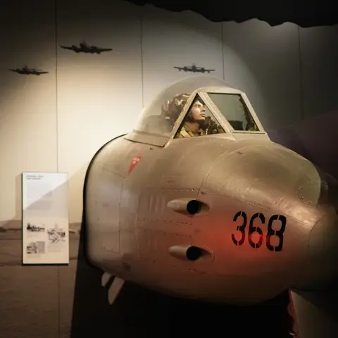 The cockpit section of Gloster Meteor Mk 8 jet fighter “Rosemary” on display in the Korean War Gallery