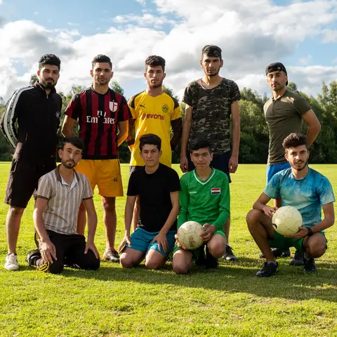 Yazidi soccer players in Armidale. Photograph by Simon Scott.