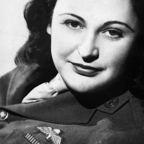 Studio portrait of Nancy Wake. 