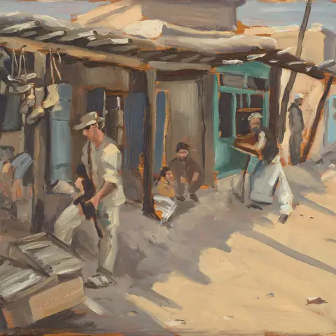 Peter Churcher, SAS soldier in the village of Bagram (25 August 2002, oil on hardboard, 35 cm x 40 cm)
