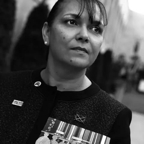 Woman wearing  military medals 