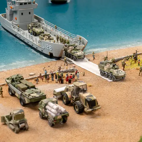Close-up of Dili Diorama detail – HMAS Labuan lands troops and ASLAVs, 21 September 1999.