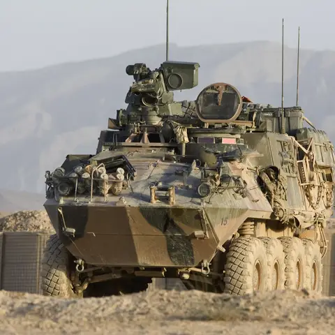 An ASLAV of the 2/14th Light Horse Regiment (Queensland Mounted Infantry) at Tarin Kot Range.