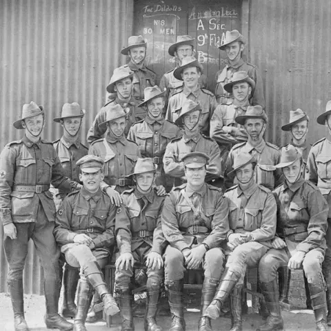 Group portrait of stretcher bearers with 'A' section, 9th Field Ambulance