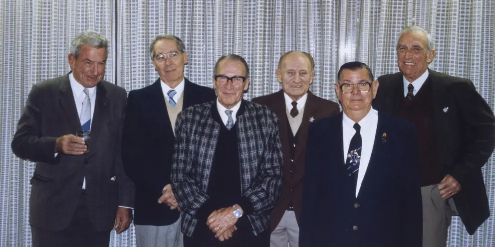 Six of the surviving airmen at a reunion in 1988.