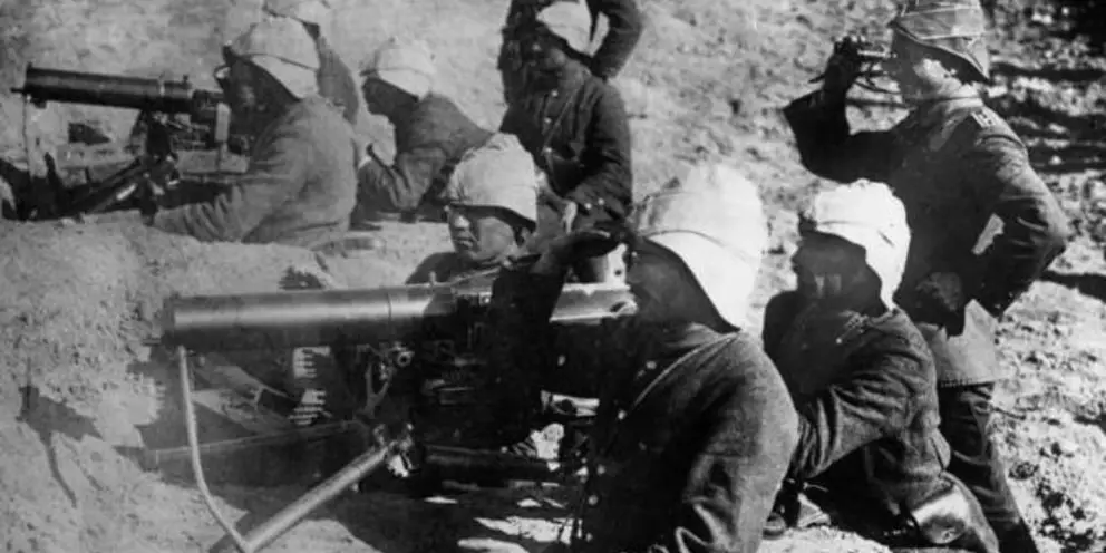 Turkish machine-gunners proved a deadly foe for the allied soldiers attacking Krithia