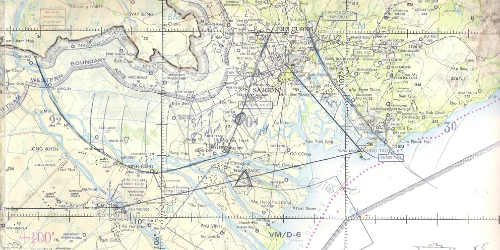Map showing the baby lift route out of Saigon to Bangkok