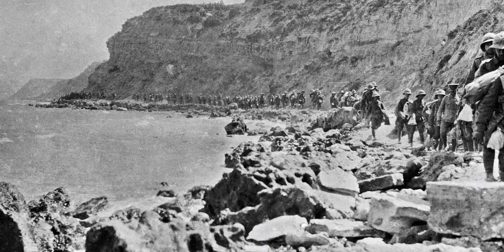 British troops along the beach at Cape Helles