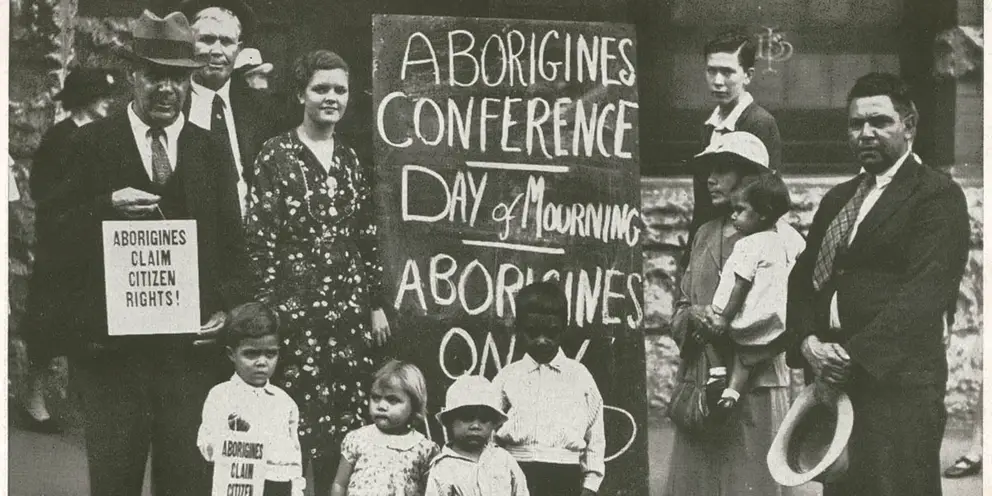 William Ferguson (left) and Jack Patten (right) at the Day of Mourning conference, 26 January 1938