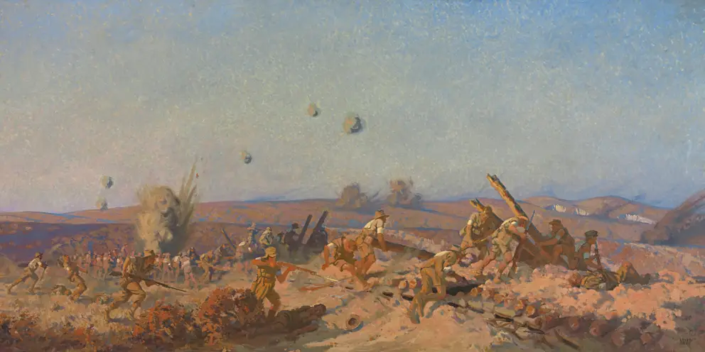 Painting depicting the battlefield at Gallipoli during the Battle for Lone Pine. 
