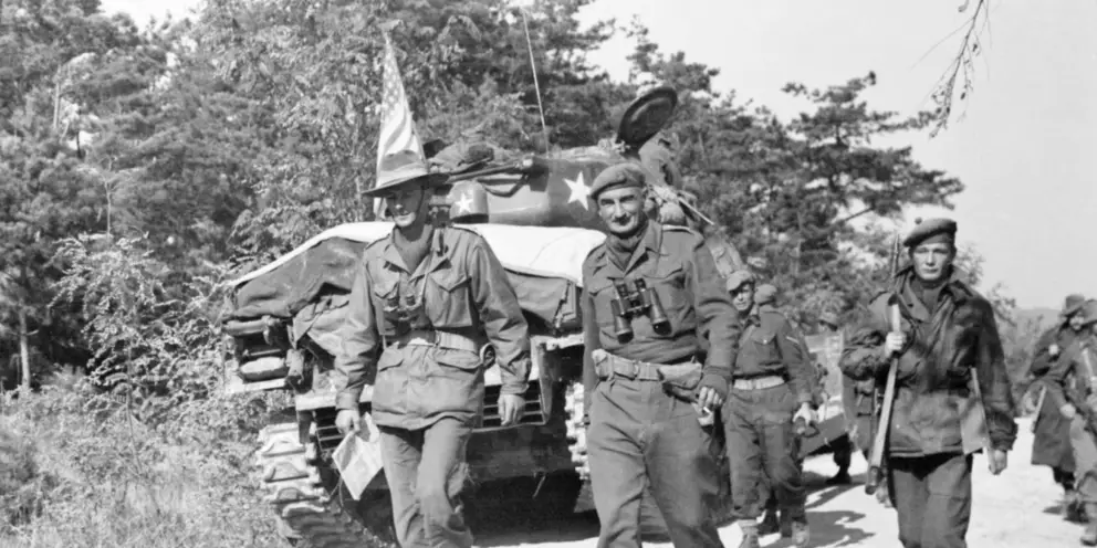 Brigadier Aubrey Coad (centre) and Lieutenant Colonel Charles Green