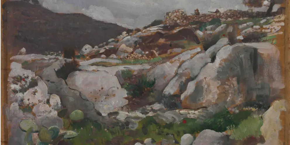 George Lambert Jebel Saba, near Nalin (1918), oil on wood panel. 