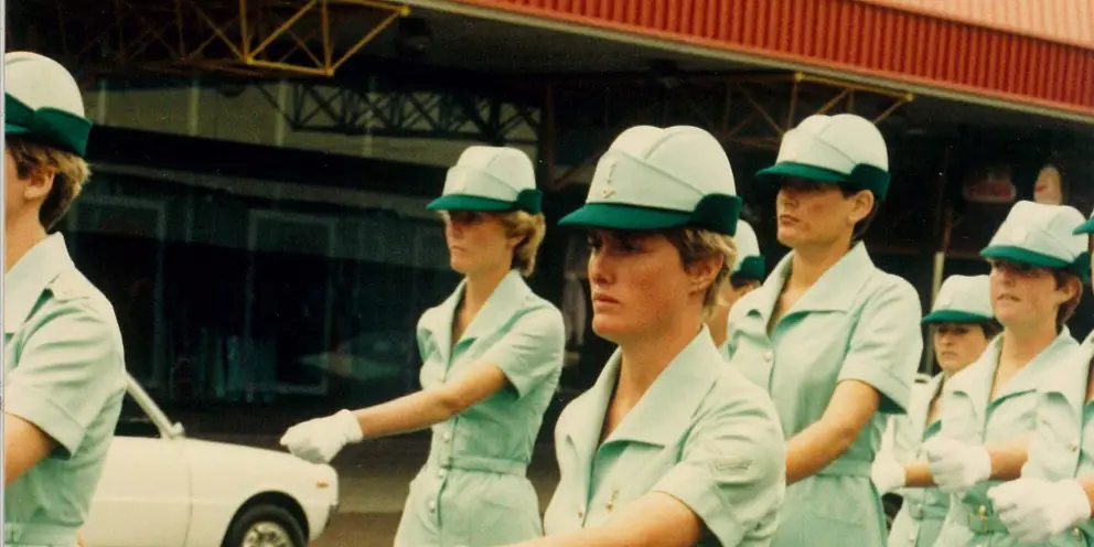 Cpl. Yvonne Sillett in Wagga Wagga, Anzac Day 1985 Photograph courtesy of Yvonne Sillett