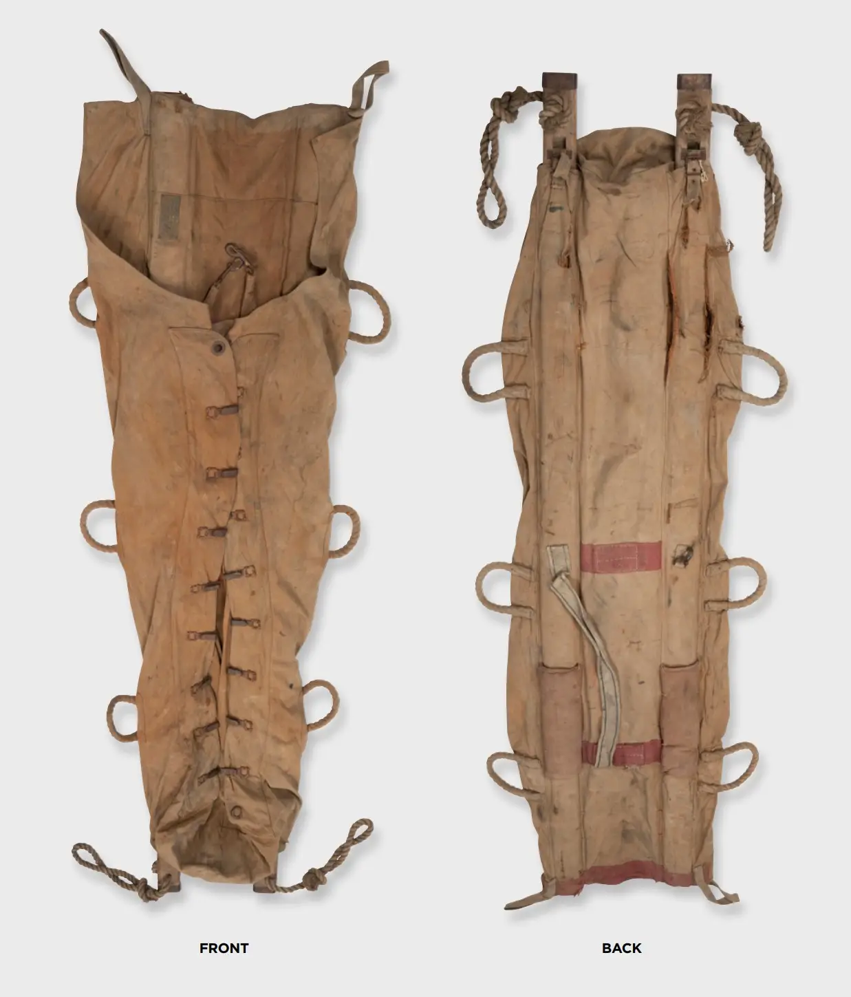 Front and back of the stretcher held in the Memorial's collection.