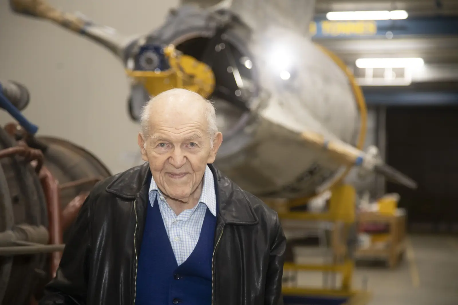 100 year old Alexander (Sandor) Bartos stands beside the V2 rocket at the Treloar Technology Centre