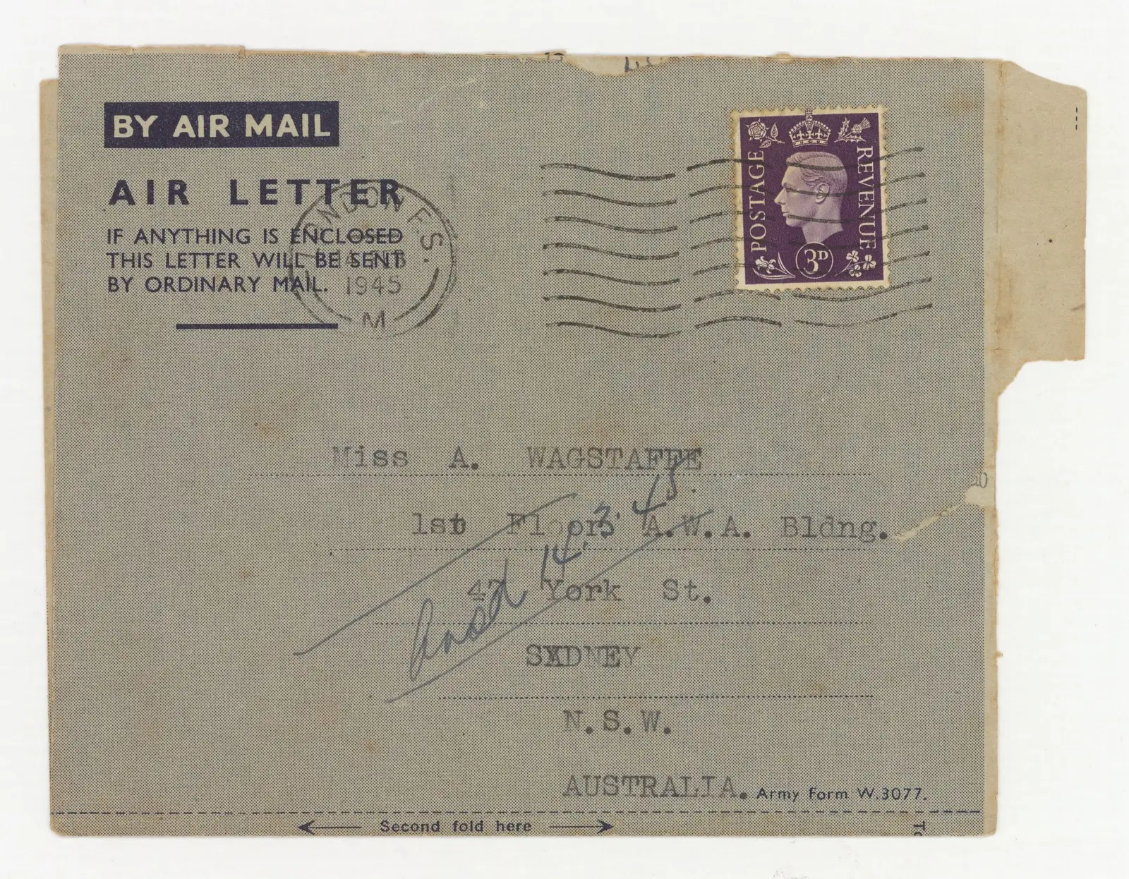 Envelope addressed to Astrid from Flying Officer Bernard 'Max' Clegg. AWM2025.6.56