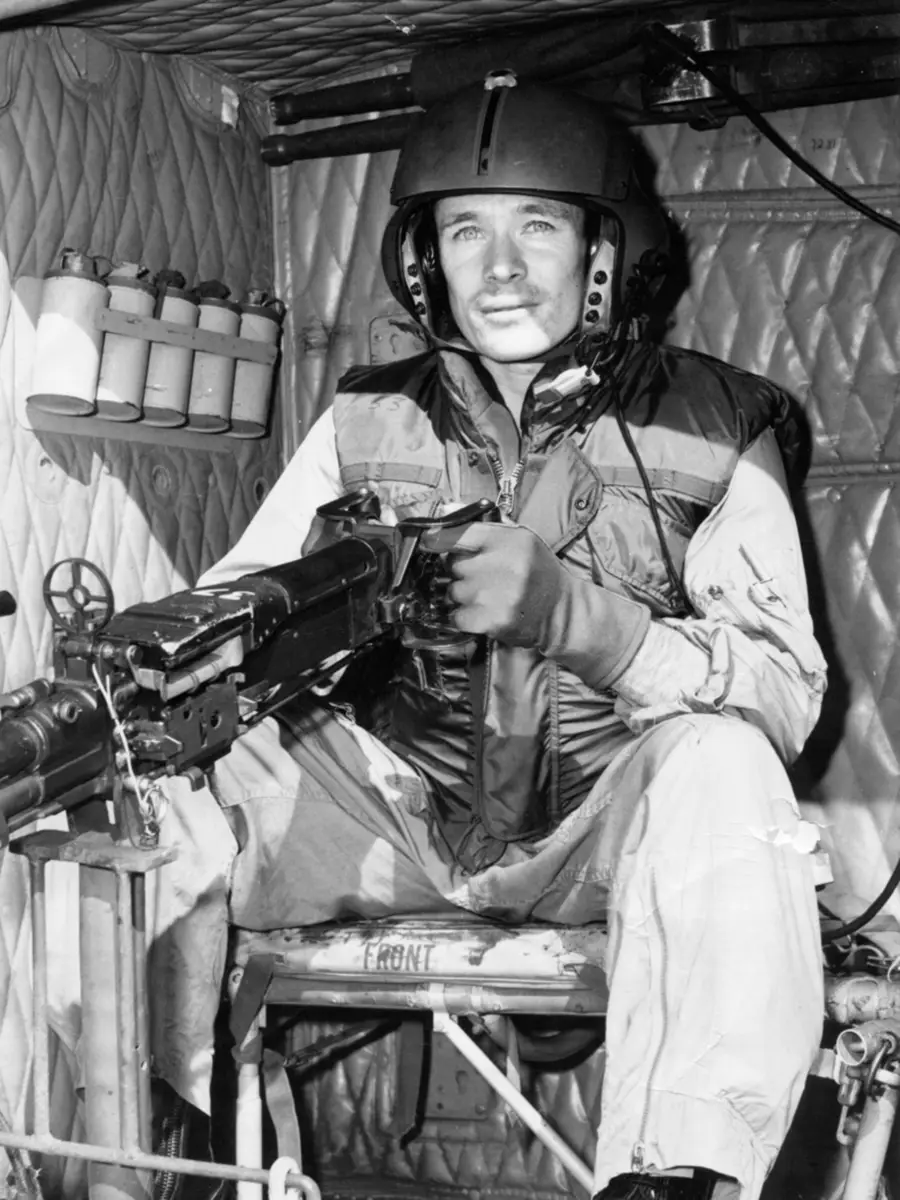 Neville Sinkinson sits in a helicopter during the early 1970s