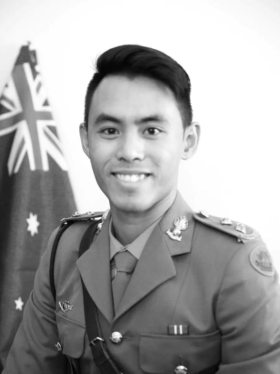 Portrait of Trung Nghia Ton in his Australian Army uniform. 