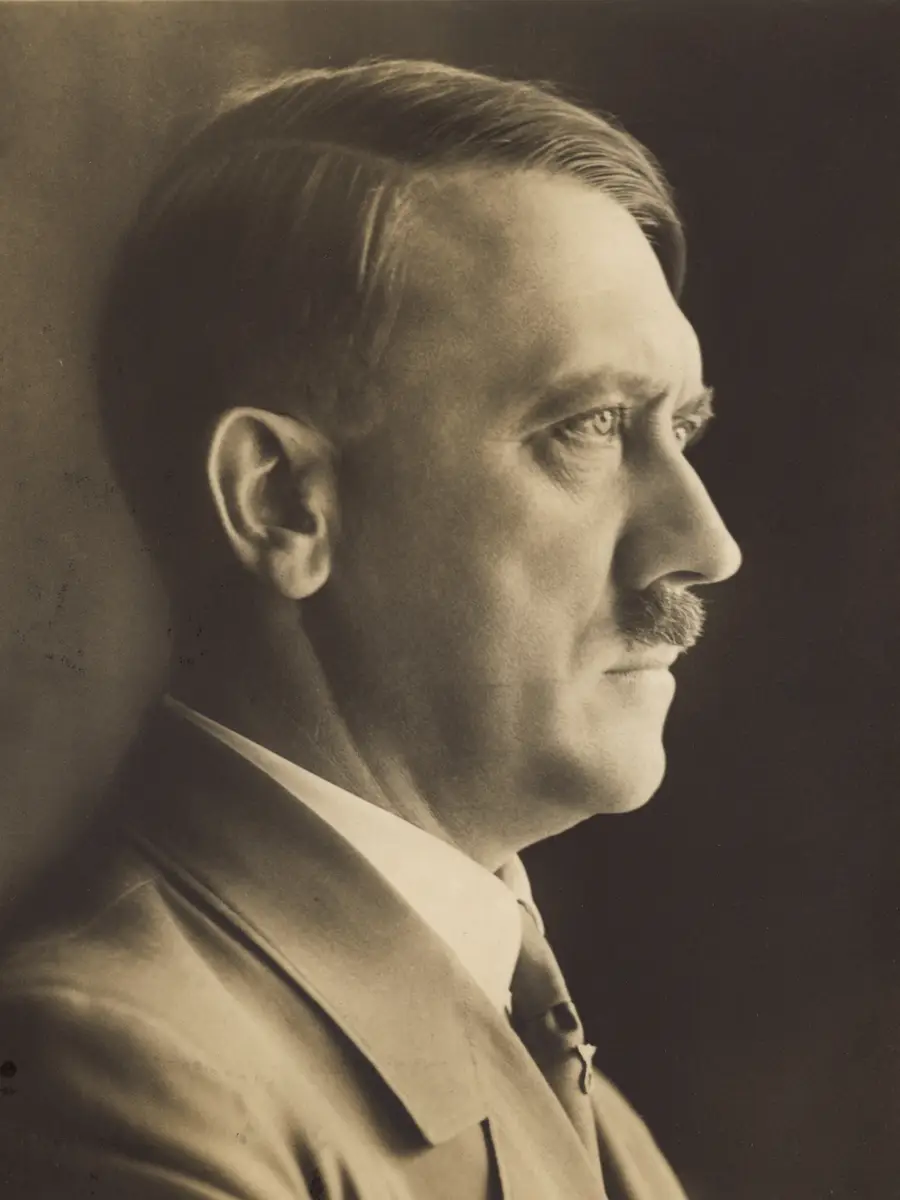 Side profile portrait of Adolf Hitler.