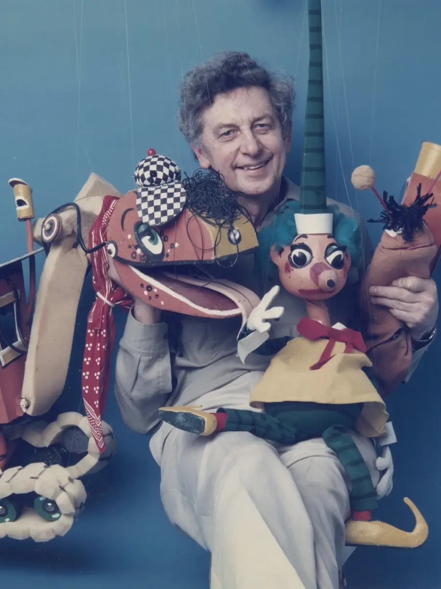 Norman Hetherington with his puppets including Mr Squiggle