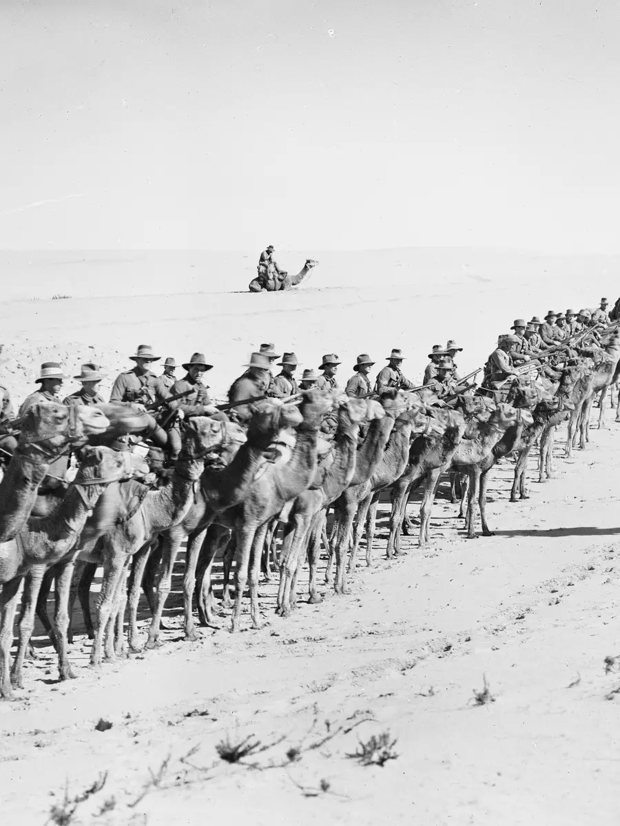 Australians of the Imperial Camel Corps on parade near Rafa, 1918