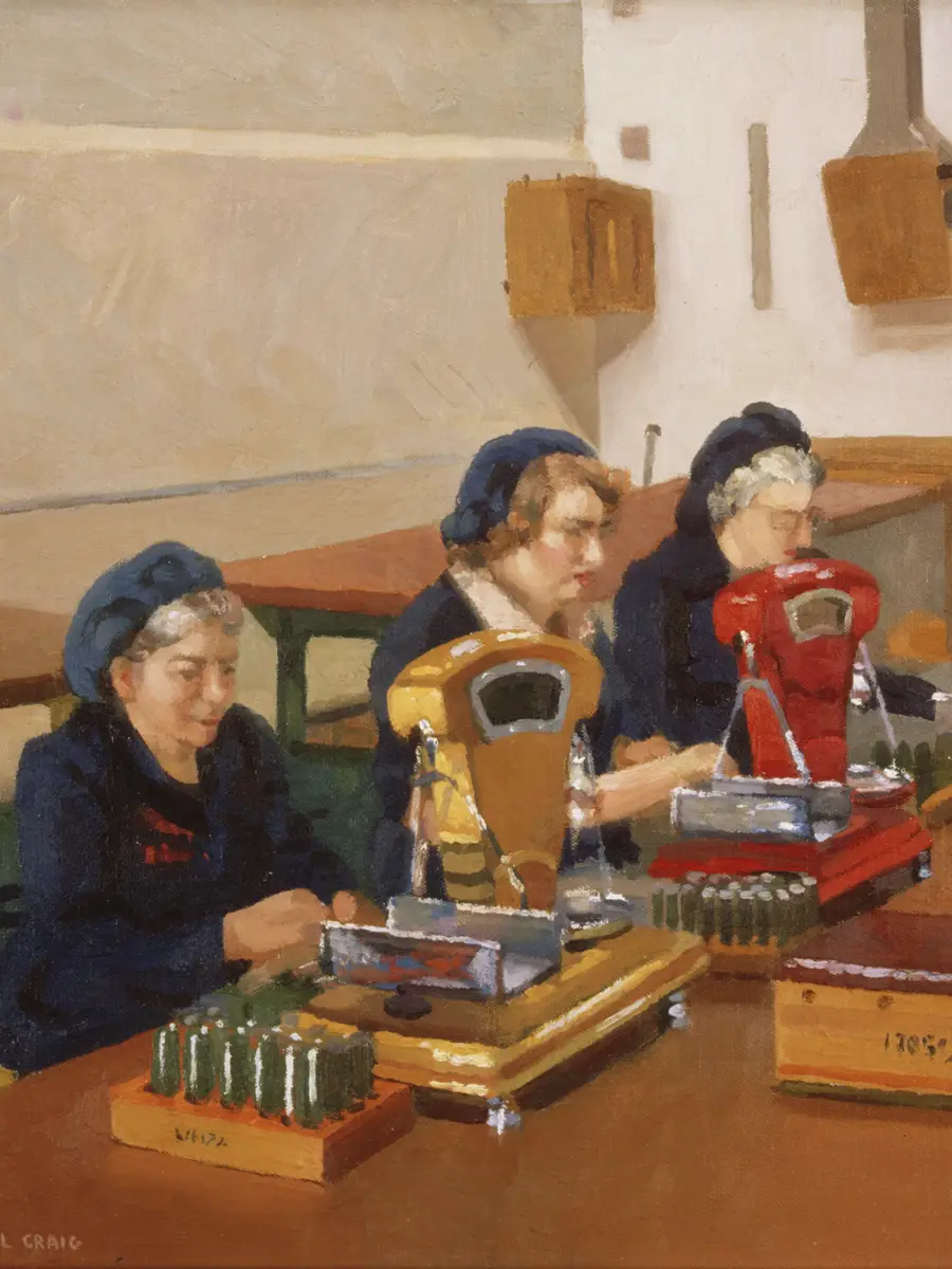 Sybil Craig, Weighing cordite, Commonwealth explosives factory, Maribyrnong, 1945