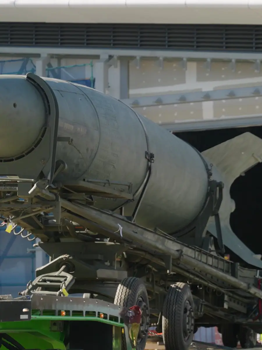 V2 rocket being moved into Anzac Hall