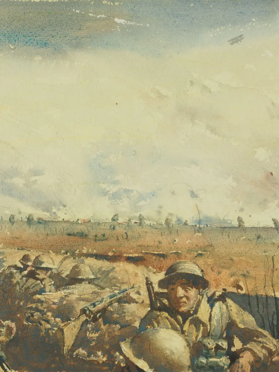 Napier Waller, In the trenches (c. 1918, watercolour on paper, 24 x 36 cm). AWM ART94646