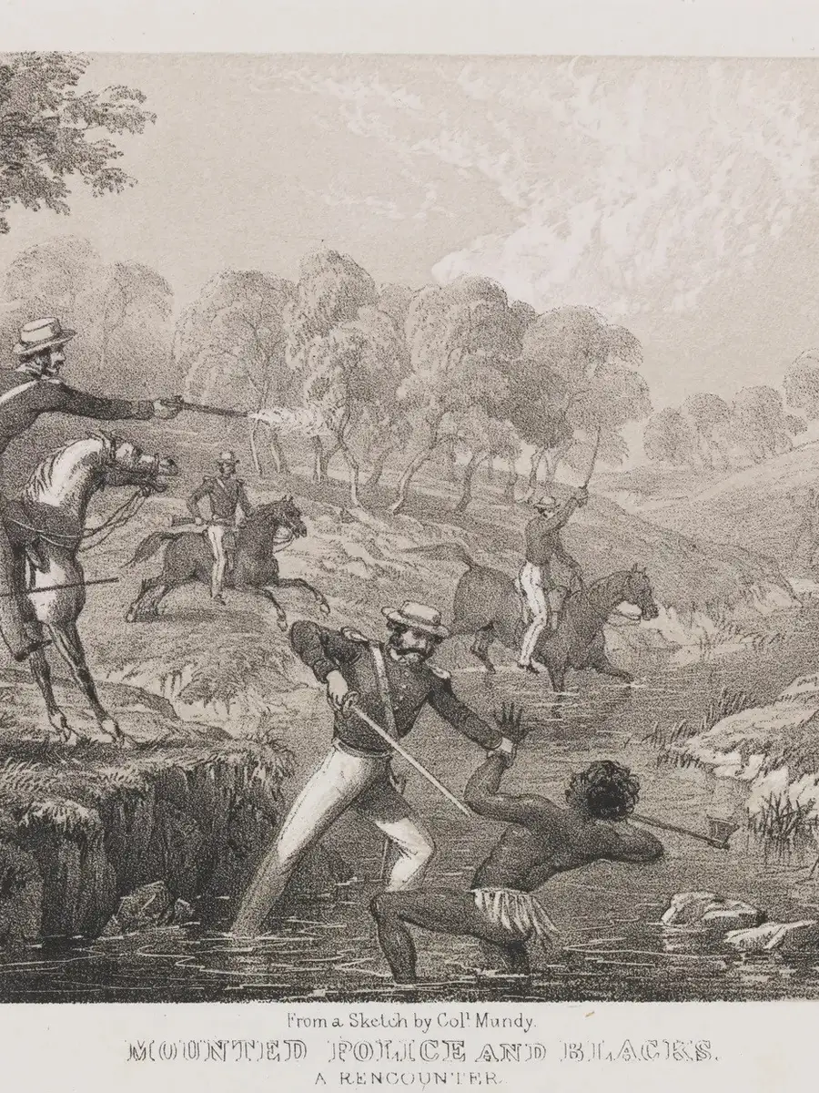 Mounted police and blacks, lithograph on paper. ART50023
