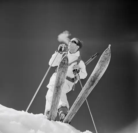 An Australian soldier reaches the summit on his snow skis during training at the newly opened 1 Australian Corps Ski School.