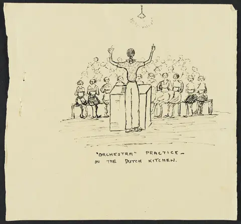 Ink drawing by Betty of orchestra practice