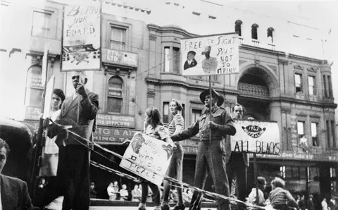 The Australian Aboriginal League float in the 1947 May Day procession