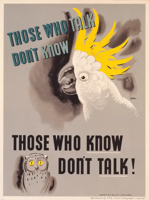 R. Malcolm Warner, Those Who Talk Don’t Know (1943, lithograph, 51 x 38 cm). AWM ARTV02497