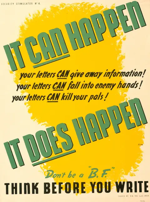 R. Malcolm Warner, It Can Happen, It Does Happen (1943, lithograph, 50 x 37 cm). AWM ARTV02494